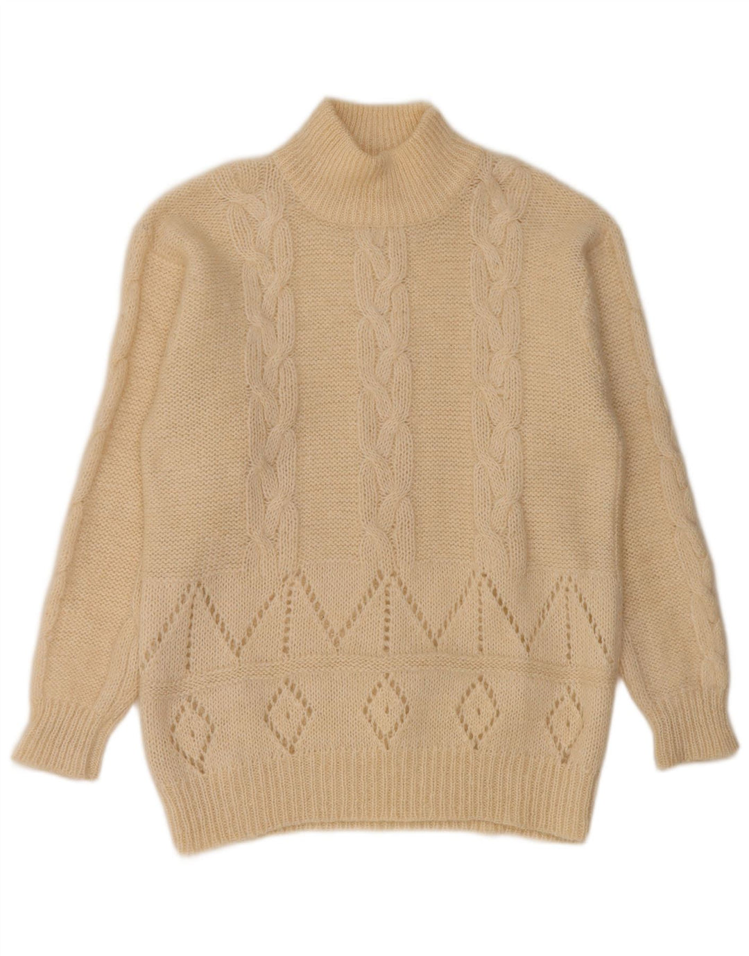 Sweter damski w stylu vintage z golfem UK 14, średni biały