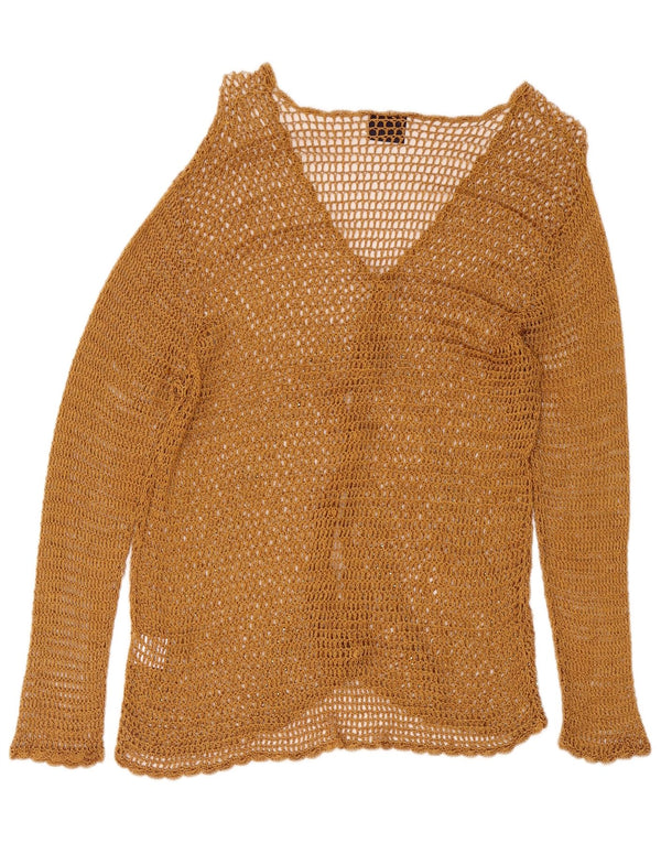 Sweter damski w stylu vintage, szydełkowany, rozpinany, UK 14, duży, beżowy, sztuczny jedwab