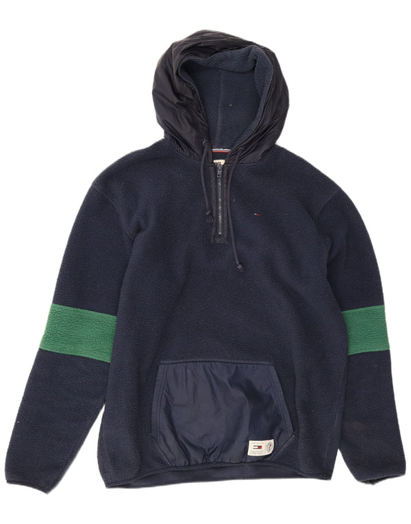 Męski sweter polarowy z kapturem Tommy Hilfiger, duży, granatowy, z blokami kolorów