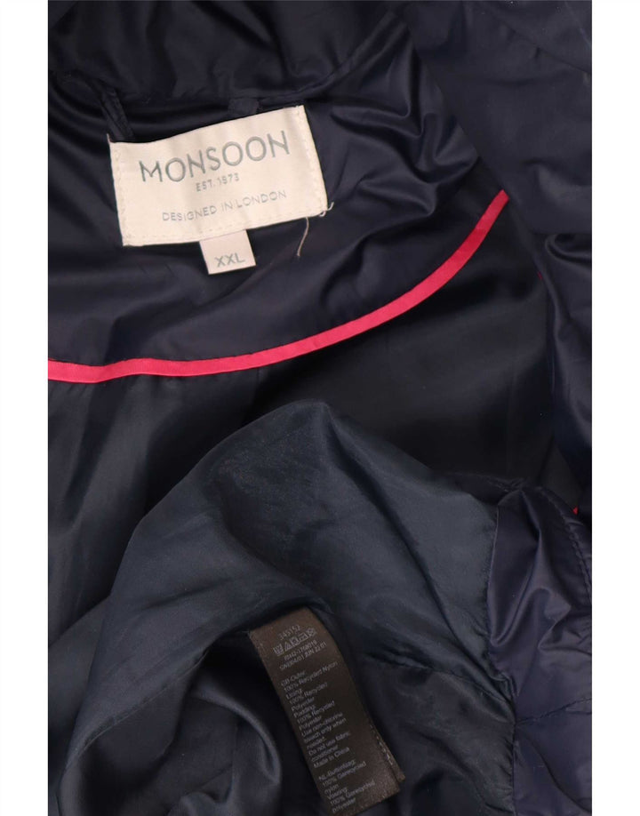 Damski płaszcz z kapturem, oversize, ocieplany Monsoon UK 22 2XL Granatowy poliester