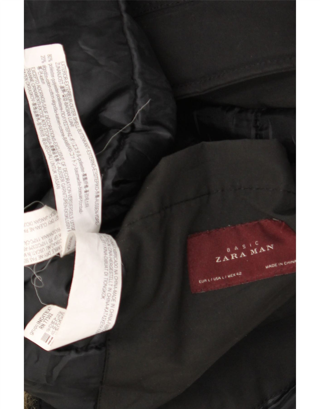 Męska kurtka parka z kapturem Zara UK 40, duża, czarna, bawełniana