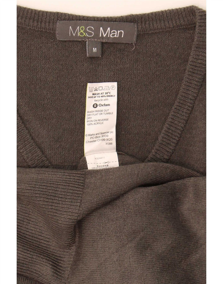 Marks & Spencer Męski sweter z dekoltem w kształcie litery V, średnioszary, akrylowy