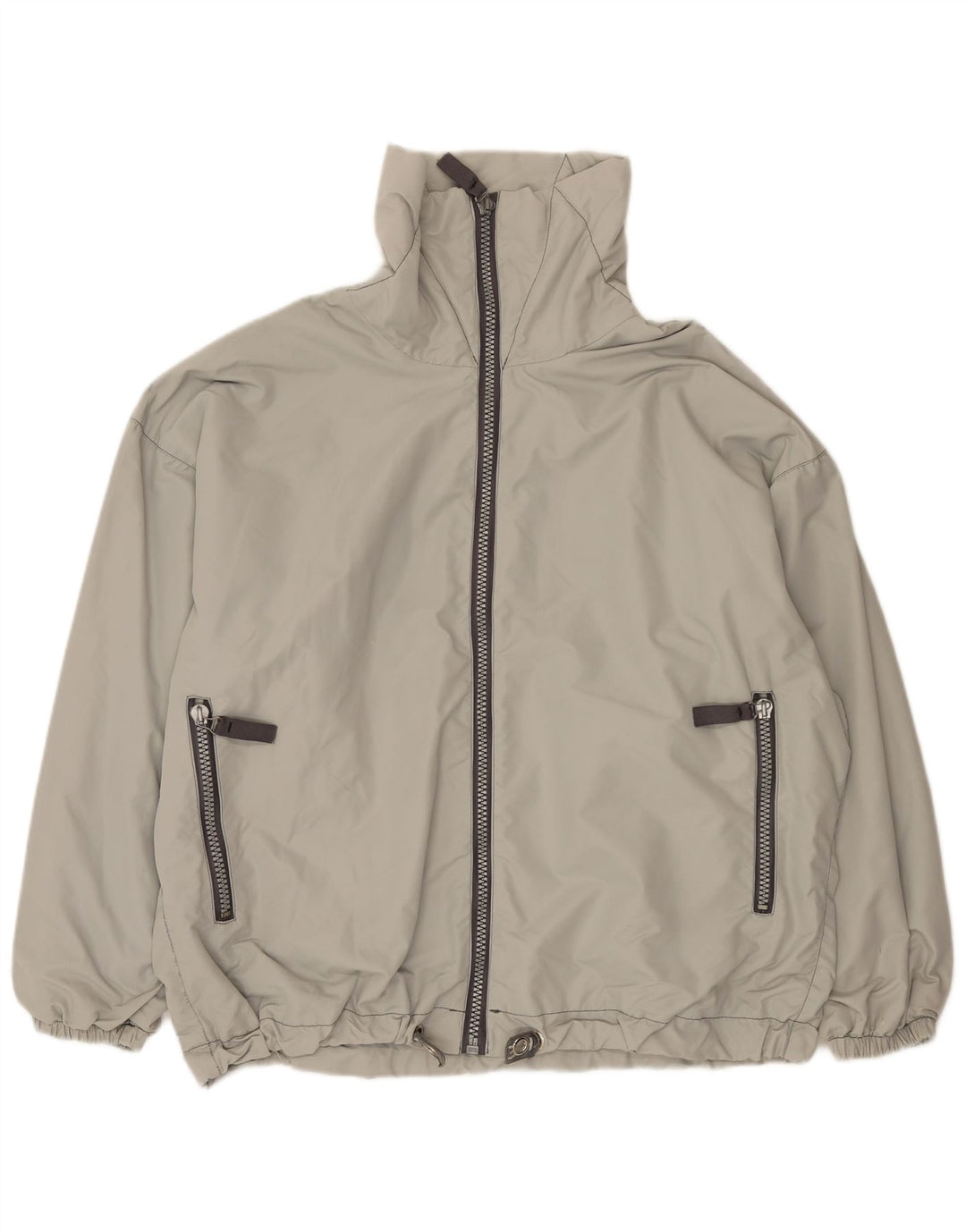 Vintage męska graficzna, oversize'owa kurtka bomber UK 40, duża, szara, poliamidowa