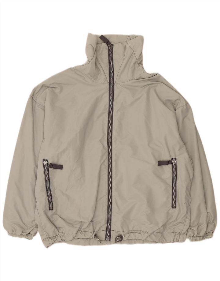 Vintage męska graficzna, oversize'owa kurtka bomber UK 40, duża, szara, poliamidowa