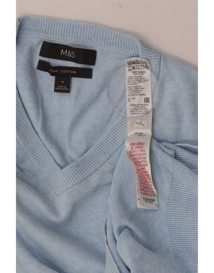 Marks & Spencer Męski sweter z dekoltem w kształcie litery V, średnioniebieski, bawełniany