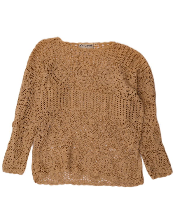 Damski sweter oversize VINTAGE z dekoltem w łódkę UK 10 Small Beige