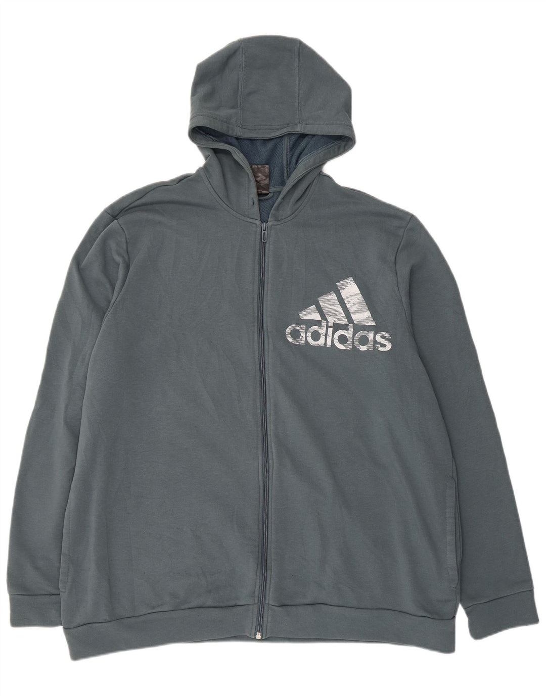 Męski sweter z kapturem i zamkiem błyskawicznym ADIDAS, 2XL, niebieska bawełna