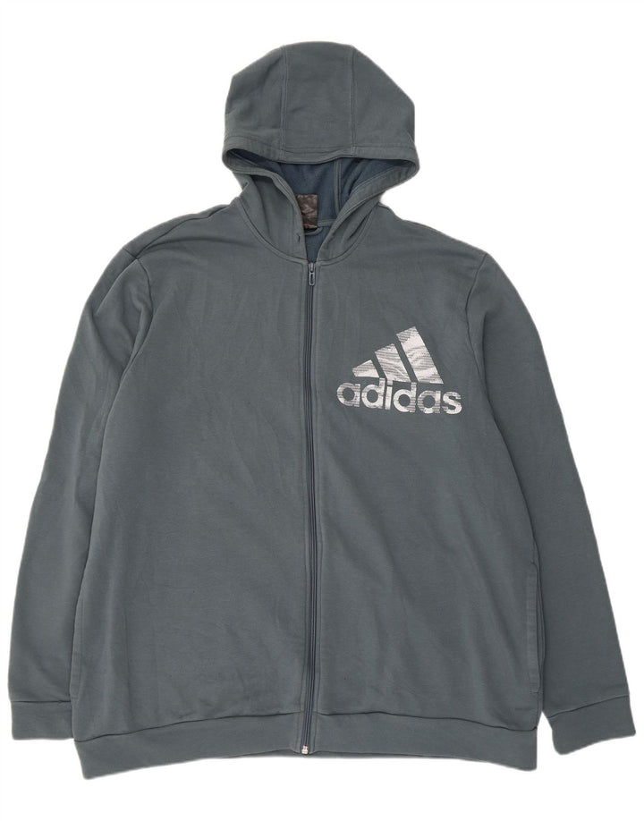 Męski sweter z kapturem i zamkiem błyskawicznym ADIDAS, 2XL, niebieska bawełna
