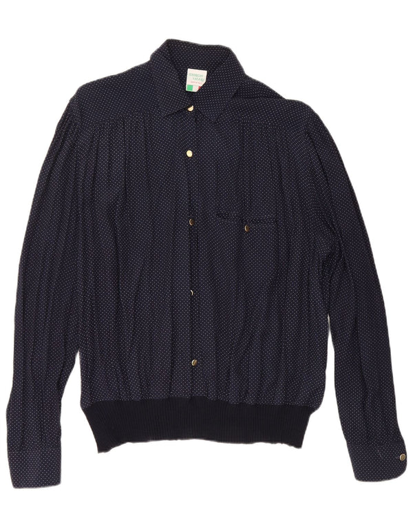 Bluzka damska VINTAGE UK 16 duża wiskoza w granatowe cętki