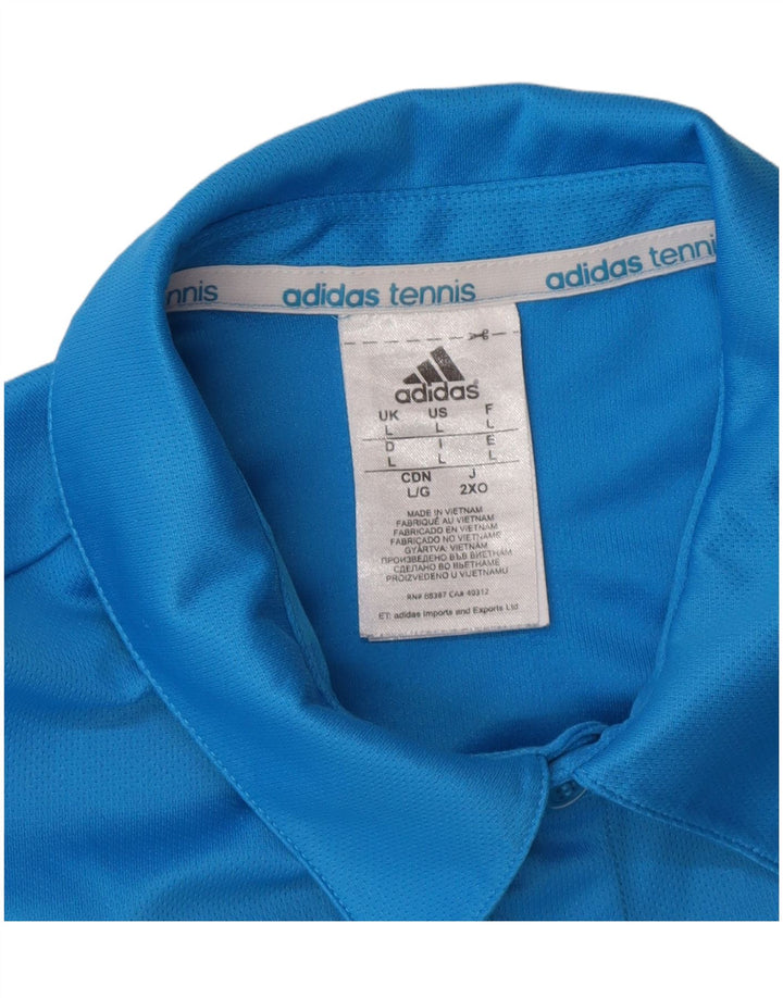 Męska koszulka polo Adidas Climalite, duża, niebieska, z blokami kolorów, poliester