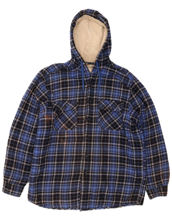 Męska koszula flanelowa z kapturem KINGCRAFT IT 52/54 w dużą niebieską kratkę