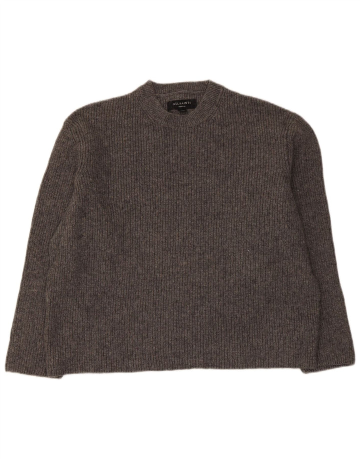 Damski sweter oversize All Saints z okrągłym dekoltem, UK 14, średni szary wełniany