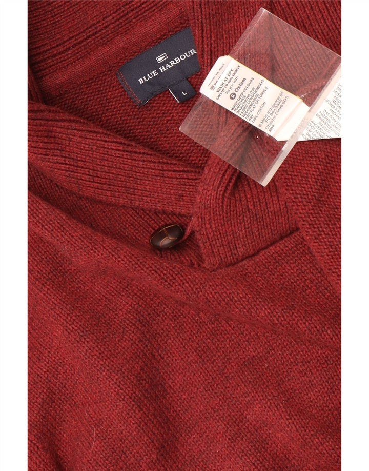 Marks & Spencer Męski niebieski sweter z szalowym dekoltem, duży, czerwony