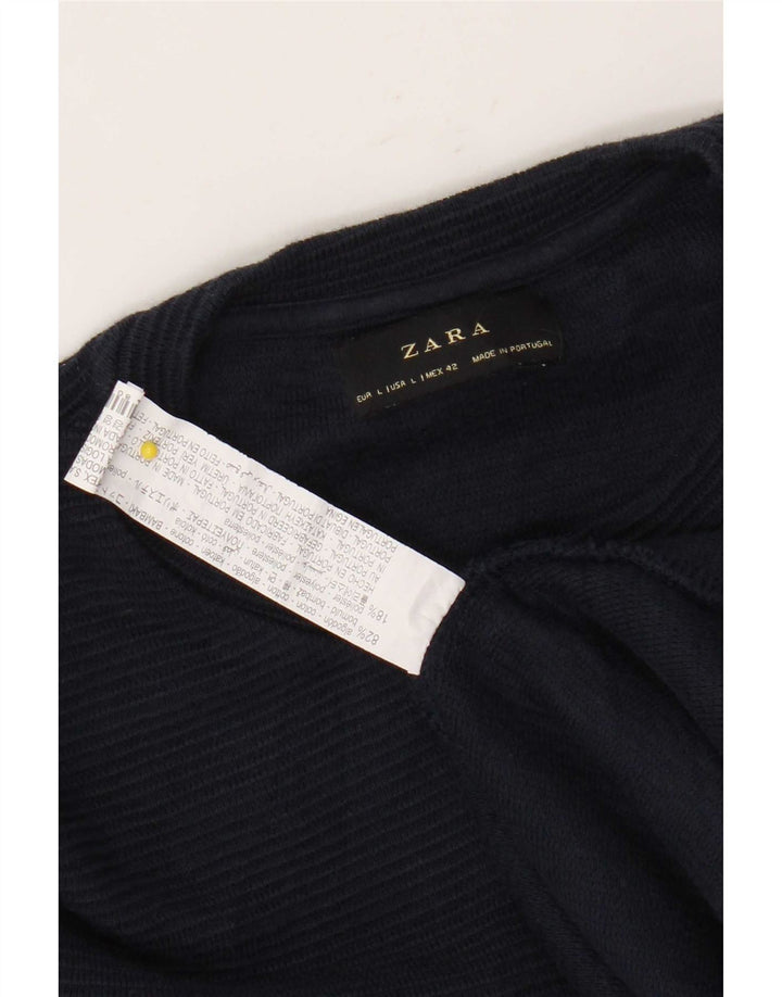 Zara Mens Crew Neck Jumper Sweater Large Navy Blue Cotton