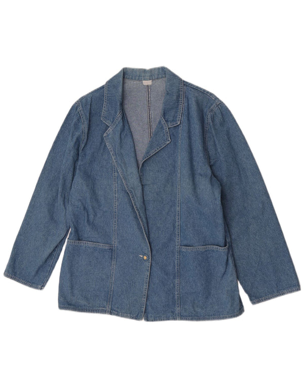 Vintage Womens 1 Button Denim Blazer Jacket UK 16 Large Blue