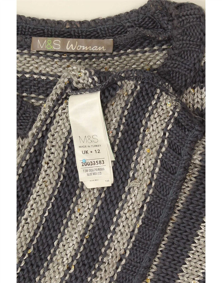 Marks & Spencer Damski sweter z dekoltem w łódkę, UK 12, średnie szare paski