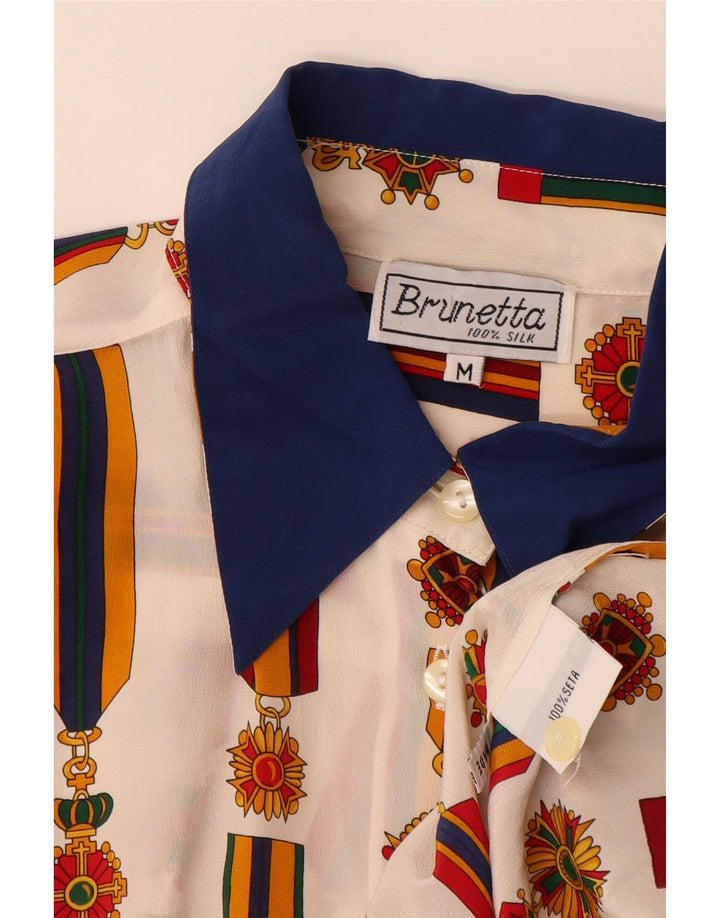 Damska bluzka koszulowa w stylu vintage w abstrakcyjny wzór UK 14 Średni biały blok kolorów
