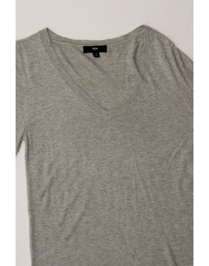MOSSIMO Womens V-Neck Jumper Sweater UK 14 Medium Grey Nylon Vintage Mossimo and Second-Hand Mossimo from Messina Hembry 
