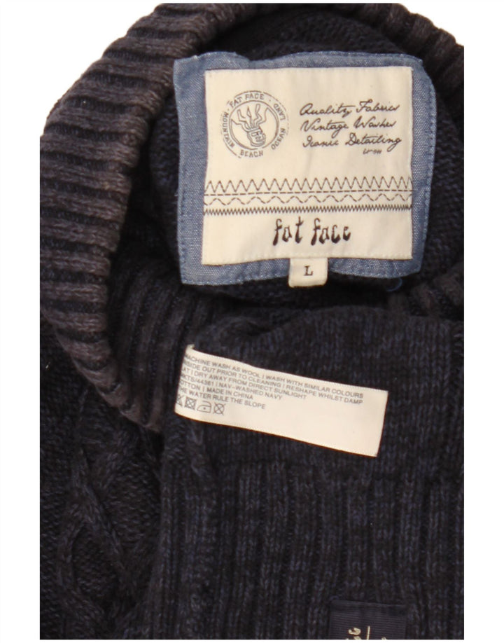 Męski sweter zapinany na guziki Fat Face, duży, granatowy, wełniany