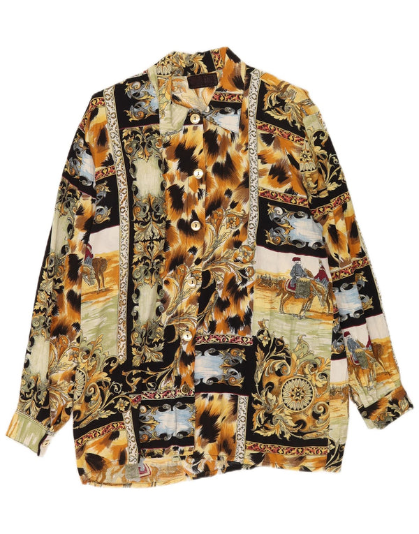 Damska bluzka koszulowa w stylu vintage w abstrakcyjny wzór UK 14, duża, wielobarwna