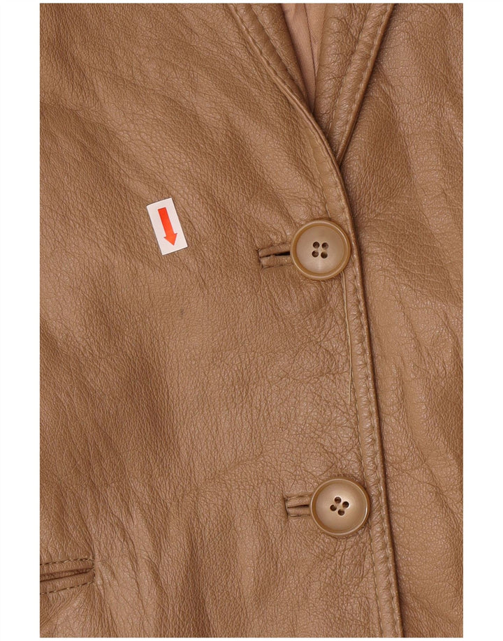 Vintage damska marynarka zapinana na 2 guziki IT 44 średnio beżowa skórzana klasyczna