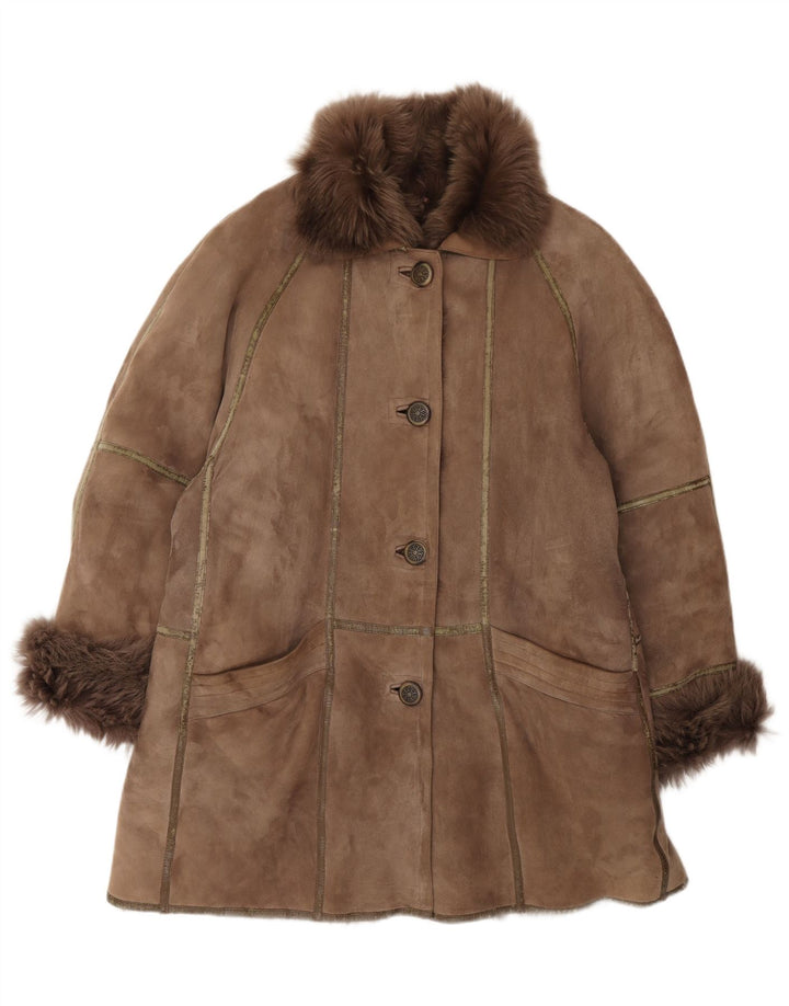 Vintage damski oversize'owy płaszcz z owczej skóry IT 44 Średni brązowy Shearling