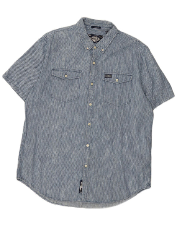 Koszula męska Superdry z krótkim rękawem i regularnym krojem, 2XL, niebieska, bawełniana w prążki