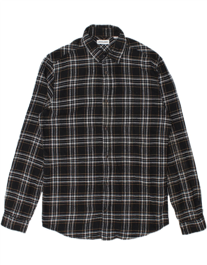 Męska koszula flanelowa Jack & Jones, bawełniana w średnią czarną kratkę