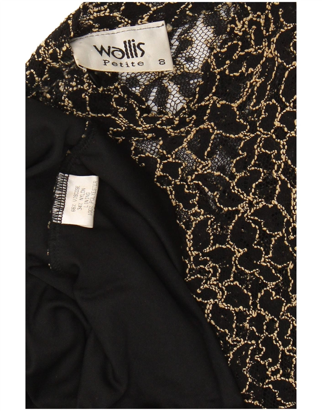 WALLIS Damska Petite Koronkowa Sukienka Maxi UK 8 Mała Czarna Kwiatowa Wiskoza