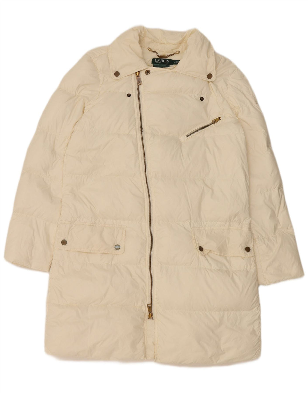 Damski płaszcz wyściełany Ralph Lauren UK 14 Średni złamany biały nylon