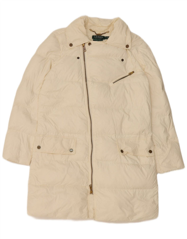 Damski płaszcz wyściełany Ralph Lauren UK 14 Średni złamany biały nylon