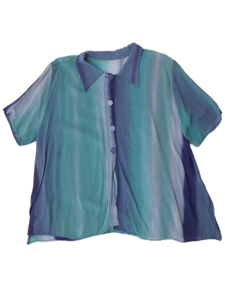 VINTAGE Womens See Through Shirt Blouse UK 12 Medium Blue Striped
