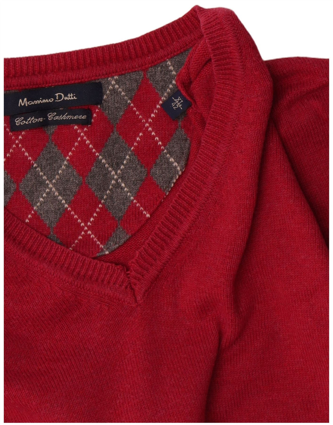 Męski sweter Massimo Dutti z dekoltem w kształcie litery V, XL, czerwony, bawełniany