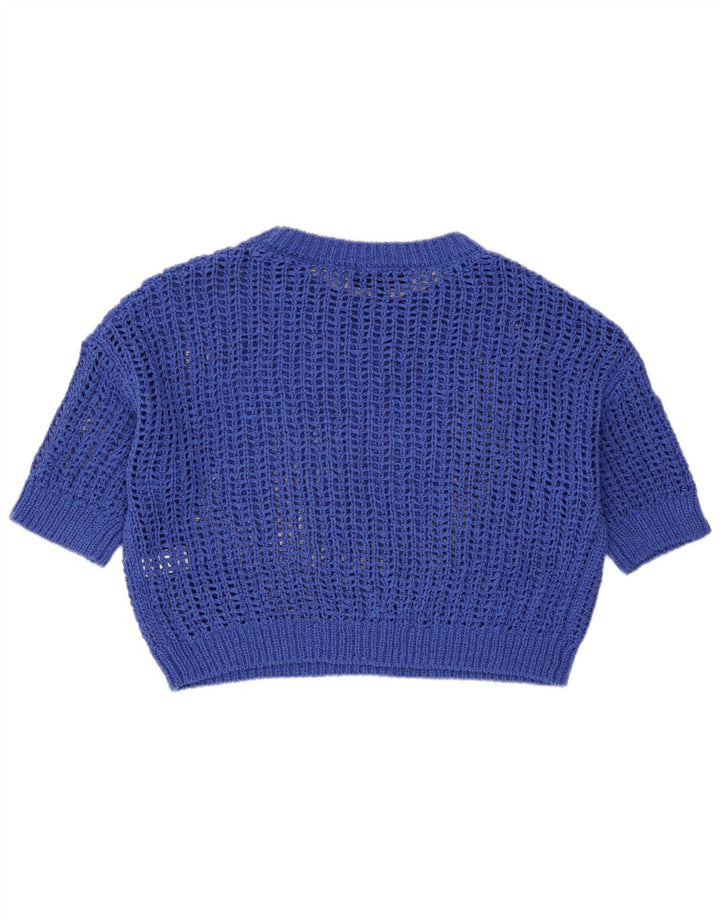 Damski, oversize'owy, przezroczysty, dzianinowy top Zara UK 10, mały, niebieski, bawełniany