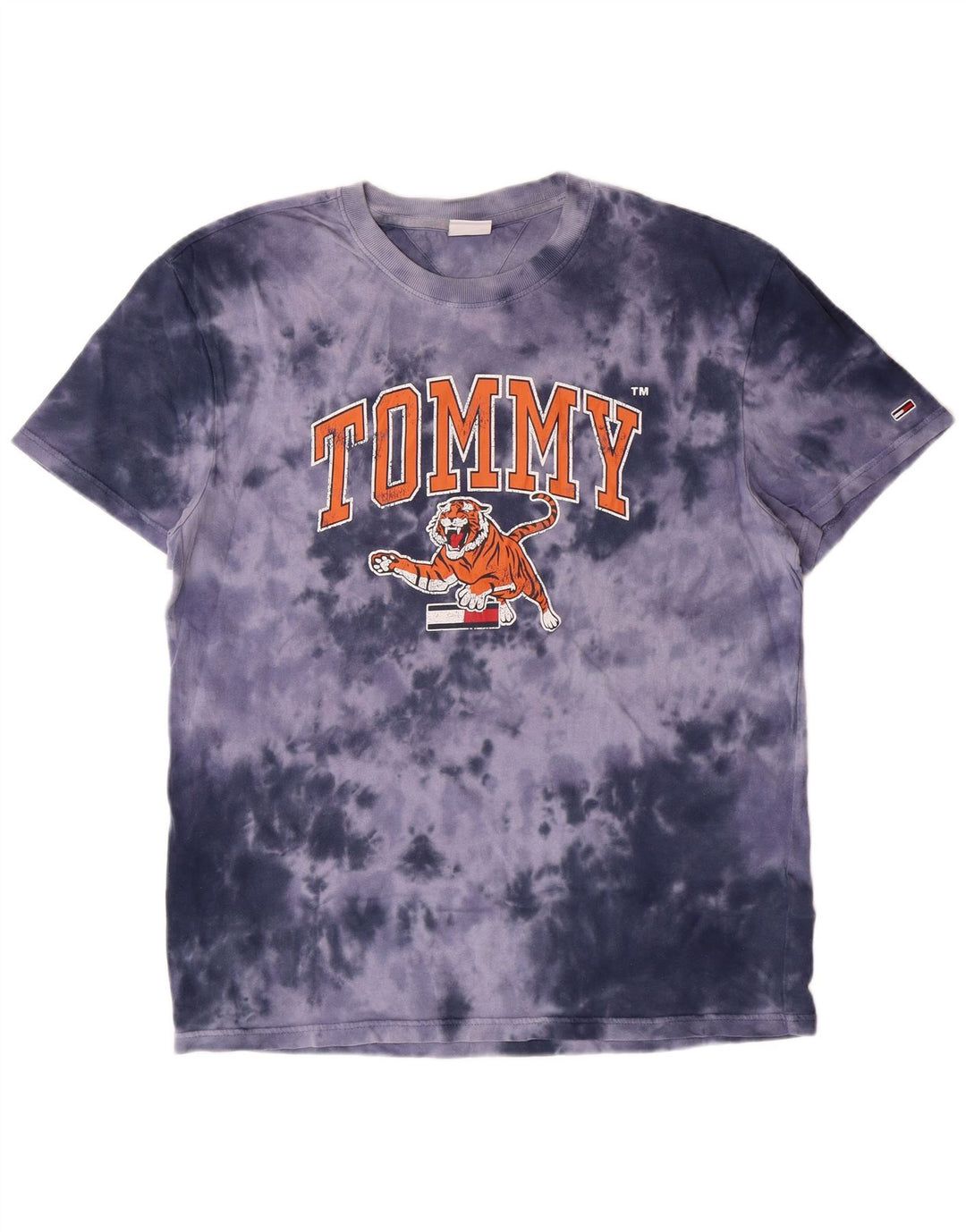 Męski T-shirt z grafiką TOMMY HILFIGER, duży, niebieski, bawełniany Tie Dye