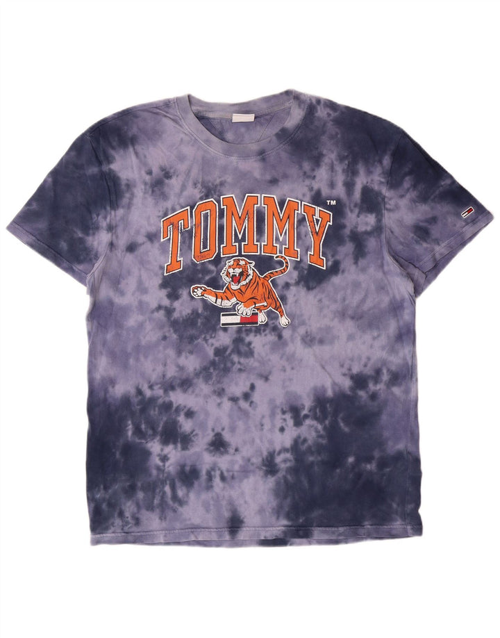 Męski T-shirt z grafiką TOMMY HILFIGER, duży, niebieski, bawełniany Tie Dye