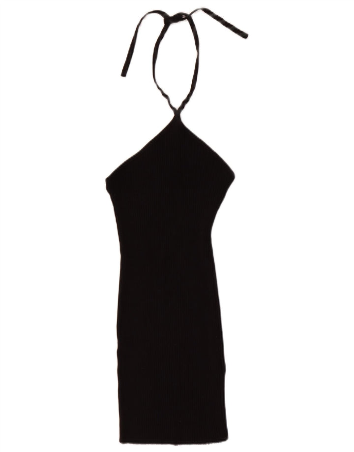 ZARA Womens Halter Dress UK 8 Small Black Cotton