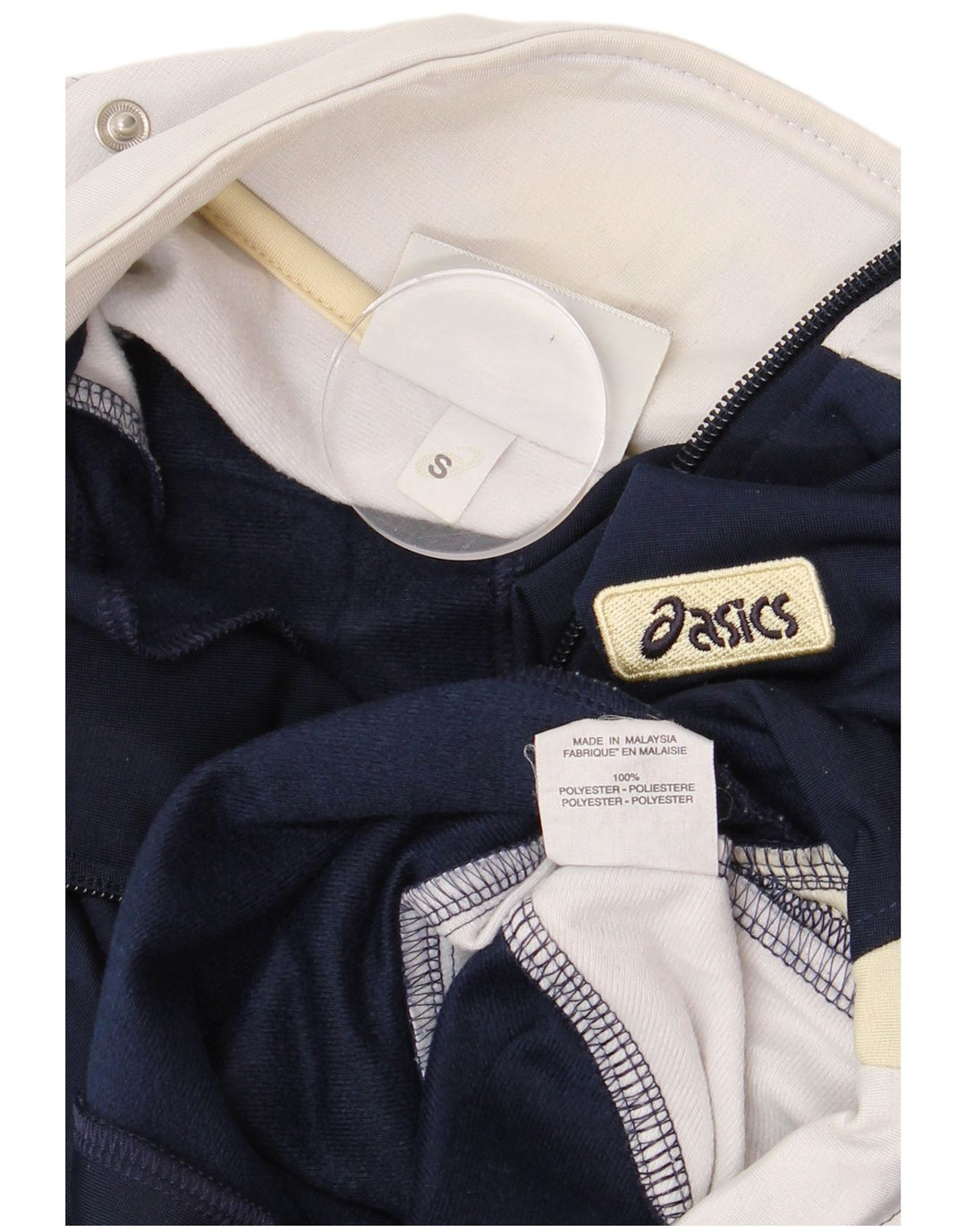 Męska kurtka dresowa ASICS, mała, granatowa, z poliestru w blokach kolorów
