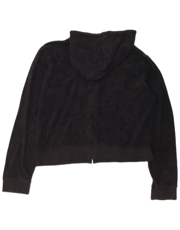 JUICY COUTURE Womens Velvet Zip Hoodie Sweater UK 22 3XL Black Cotton