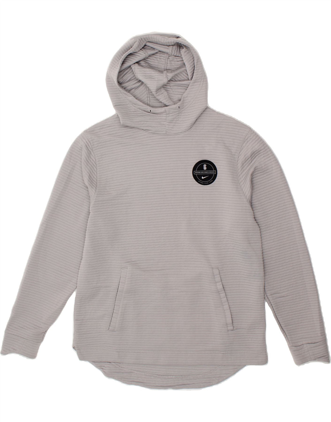 NIKE Mens Hoodie Jumper Medium Grey Striped Polyester Vintage Nike and Second-Hand Nike from Messina Hembry 