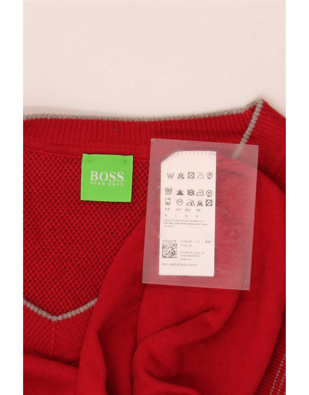 Męski sweter Hugo Boss z dekoltem w kształcie litery V, duży, czerwony, poliakrylowy