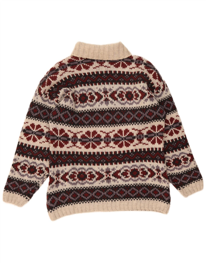 Sweter męski w stylu vintage z wywijanym dekoltem, średni, wielobarwny, wełniany Fair Isle