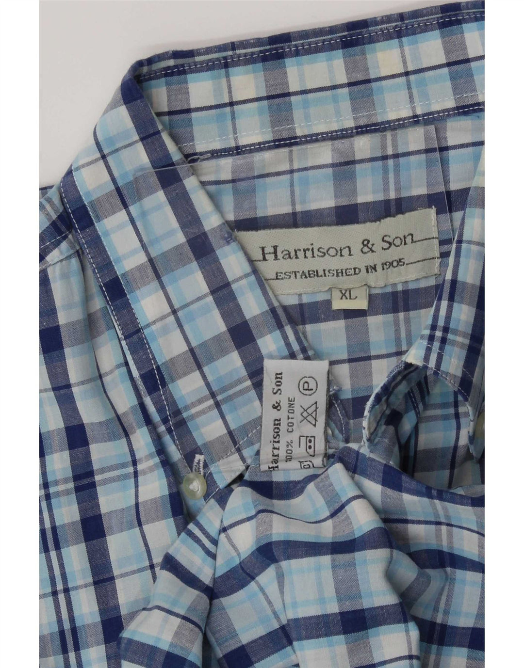 Męska koszula z krótkim rękawem Harrison & Son XL w niebieską kratkę, bawełniana