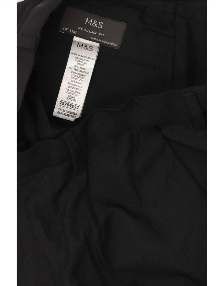 Męskie spodnie chino o regularnym kroju Marks & Spencer W34 L33 Czarny poliester