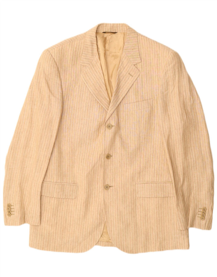Vintage męska marynarka zapinana na 3 guziki IT 52 XL beżowa, lniana w prążki