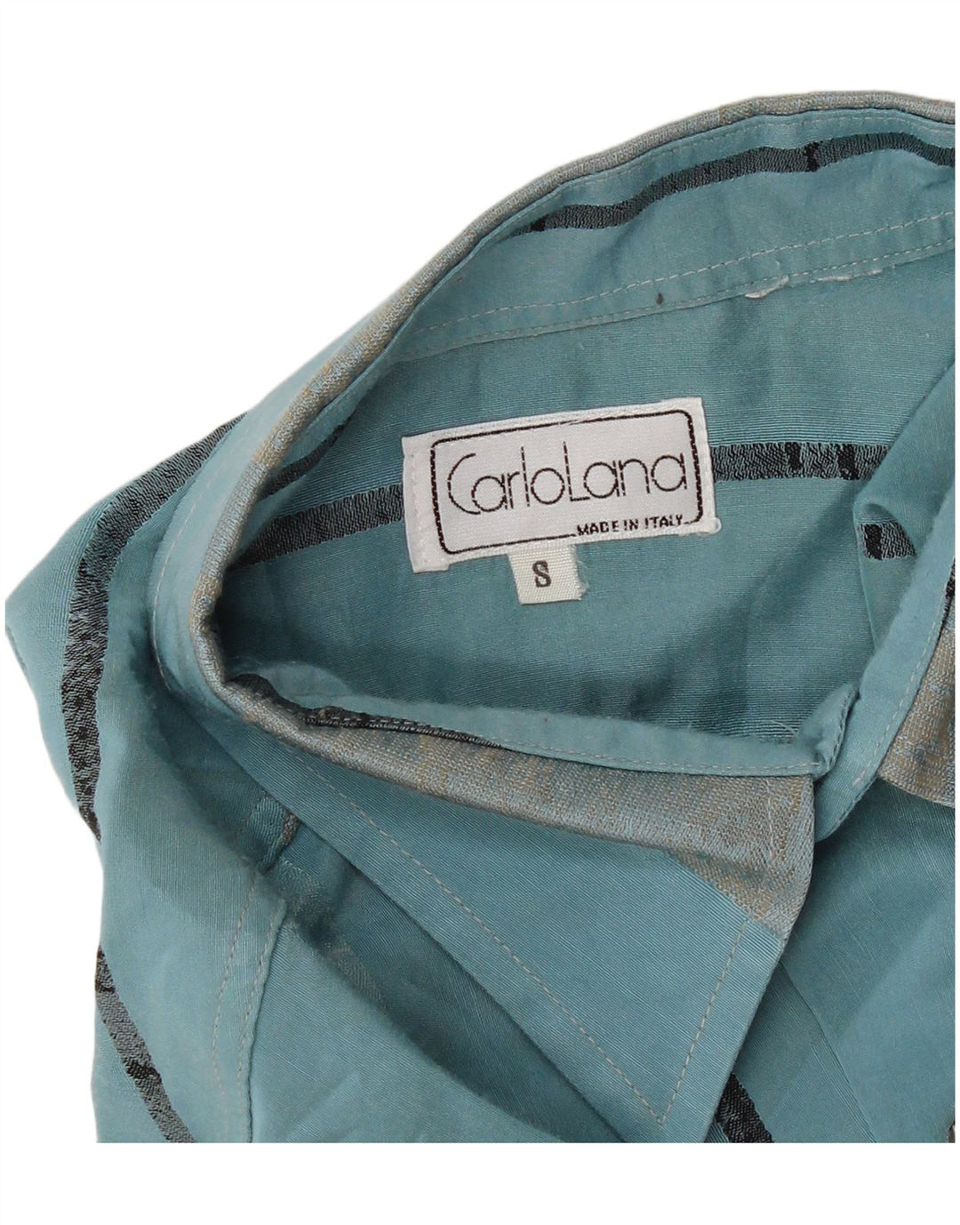 Vintage męska koszula z krótkim rękawem w małe turkusowe paski