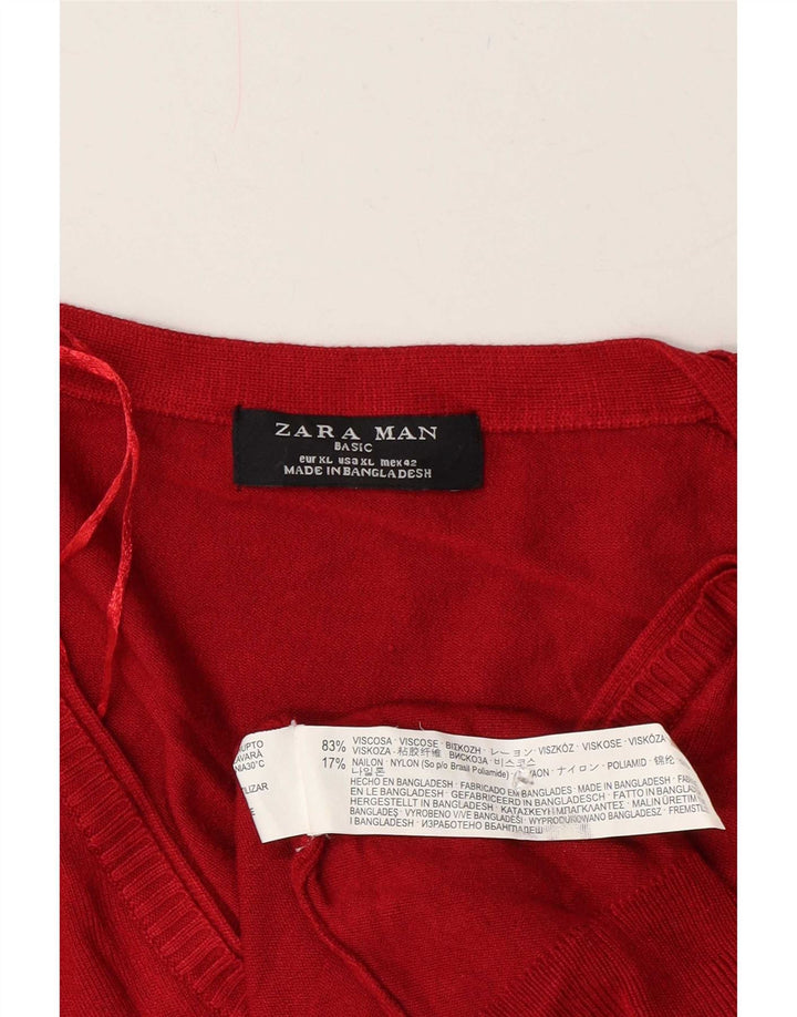 Męski sweter Zara z dekoltem w kształcie litery V, XL, czerwona wiskoza