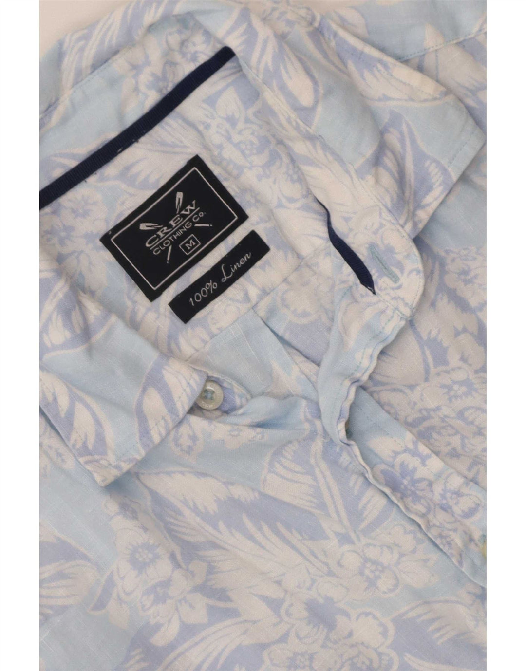 Crew Clothing Męska koszula z krótkim rękawem, średnioniebieska, lniana w kwiaty