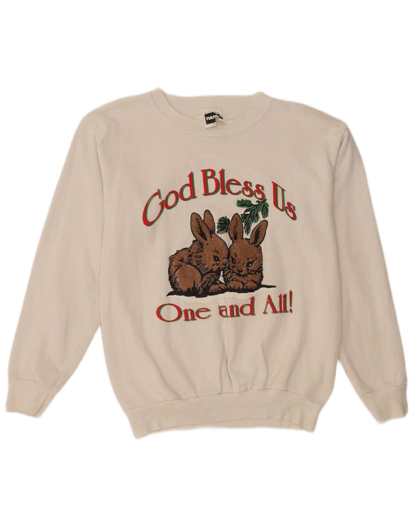 Damska bluza z grafiką TULTEX UK 16, duża, biała bawełna