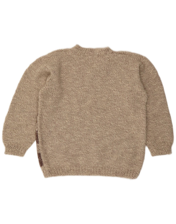 Damski sweter VINTAGE z dekoltem w kształcie litery V, UK 16, duży, beżowy blok kolorów